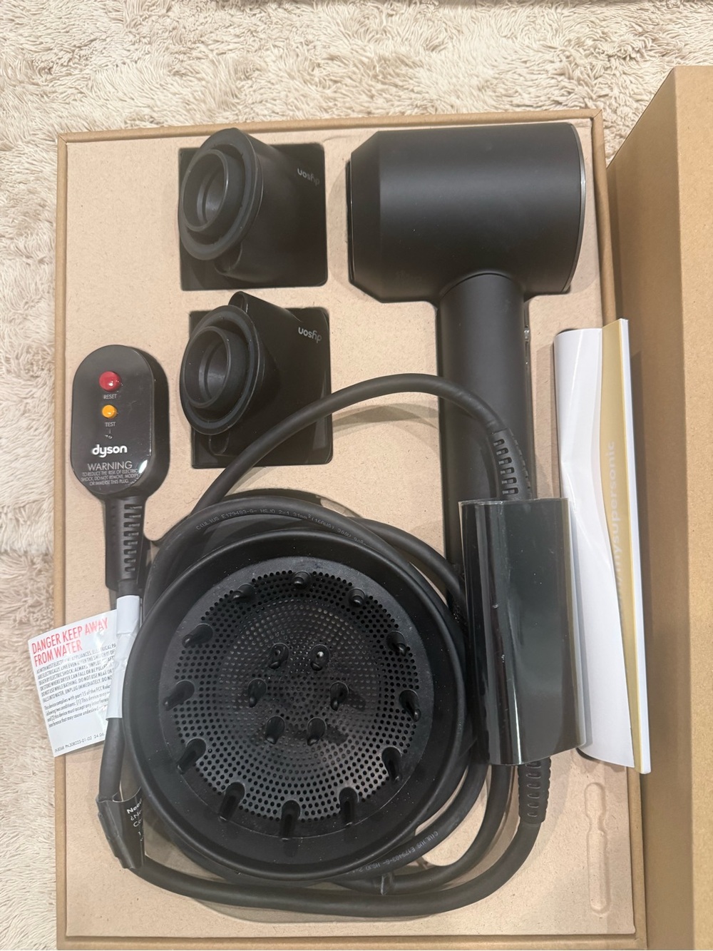 Dyson Black Hair Dryer with Diffuser and Magnetic Nozzles